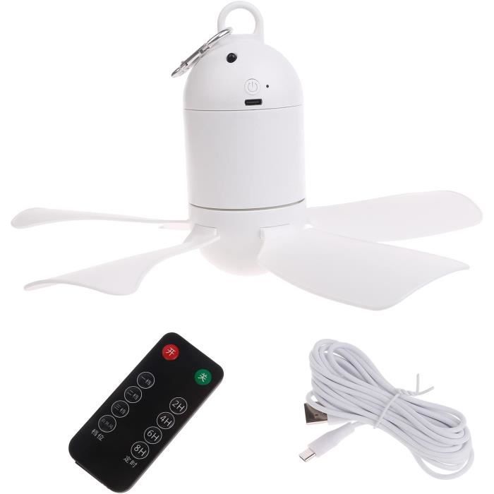 Ventilateur De Plafond Camping Rechargeable USB - Avec Télécommande Et Veilleuse LED - 3 Vitesses, Léger, Pour Tente, Camping-car, Chambre