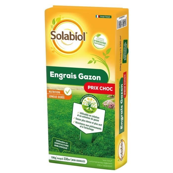 Engrais Gazon Longue Durée - SOLABIOL - Offre Choc Sac 10 Kg