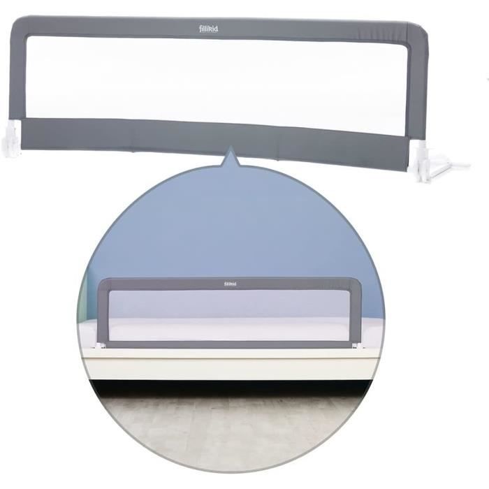 Fillikid Barrière De Sécurité Enfant 150x50 Cm - Pliable, Pour Lits Standard Et Boxspring - Gris Blanc