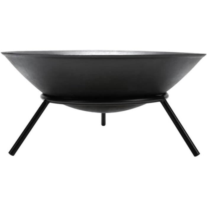 Brasero Perel Rond 50 Cm - Grille Chromée Et Bac à Cendres - Métal Noir Pour Extérieur