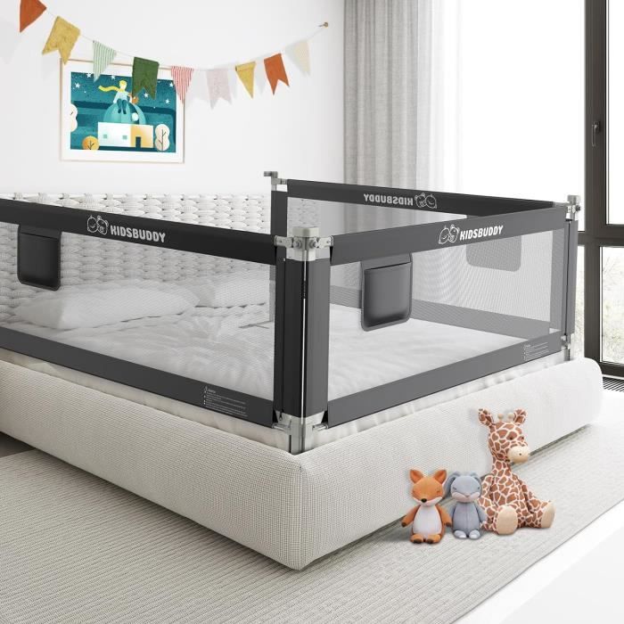 Protection Anti-chute Bébé Barrière De Lit Enfant 200 Cm - Anti-Chute - Hauteur Réglable - Double Verrouillage - Kidsbuddy Barriere Lit Double Verrouillage
