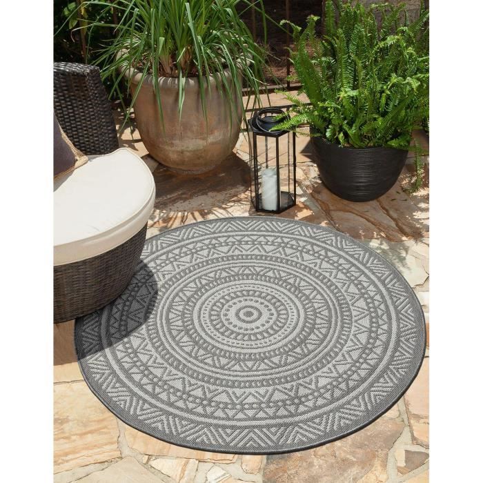 Tapis dextérieur - THE CARPET - Maestro - Mandala - Gris - 120x120 cm