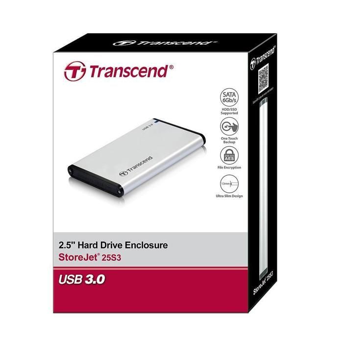 Boitier de Disque dur externe - TRANSCEND - StoreJet 2.5 - 1 To - Gris - HDD S3