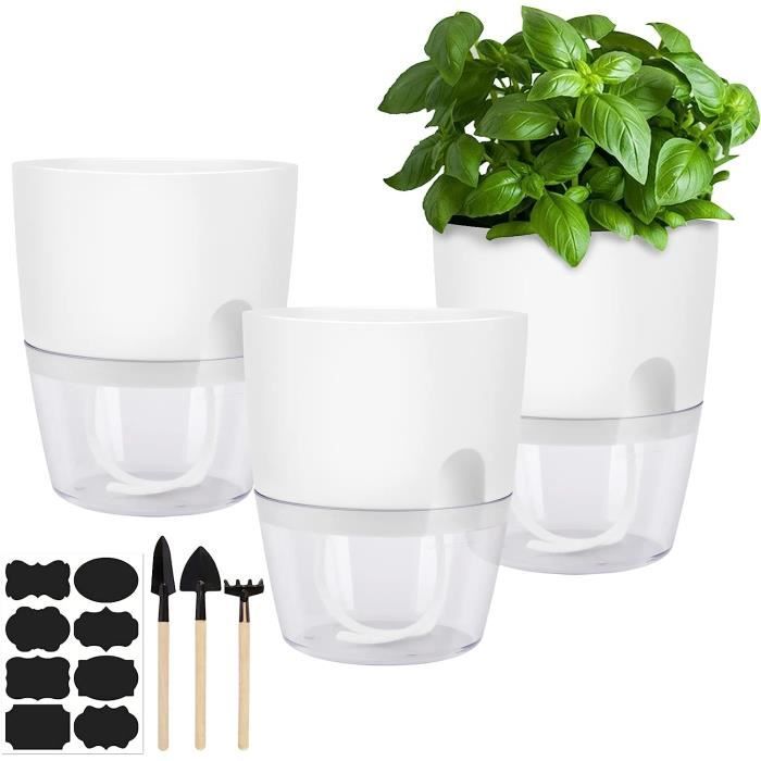 Lot De 3 Pots De Fleurs Avec Arrosage Automatique - Réservoir Transparent, 15,3 Cm De Diamètre - Pour Plantes D'intérieur Et Herbes Aromatiques