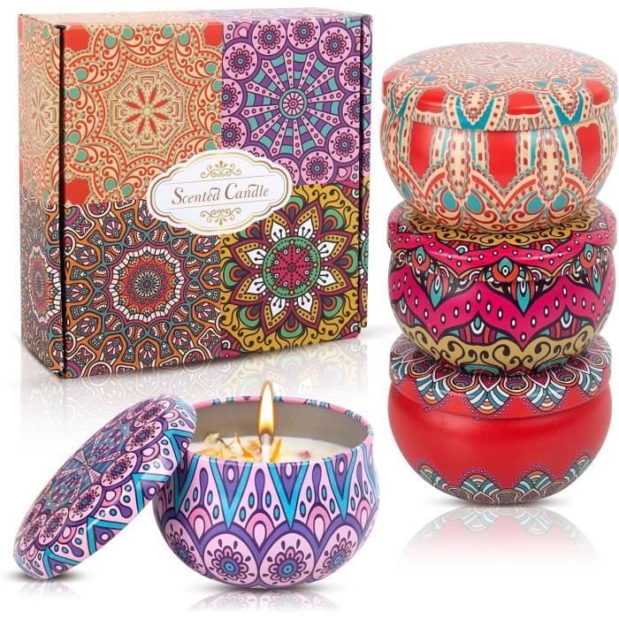 Lot De 4 Bougies Parfumées En Cire De Soja - Rose, Coco, Citron, Lavande - Cadeau Pour Femme, Yoga, Bain