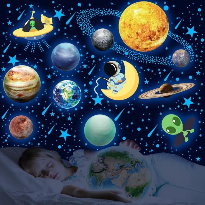 Décoration Murale,Autocollants Muraux étoiles 3D Phosphorescents En Pvc