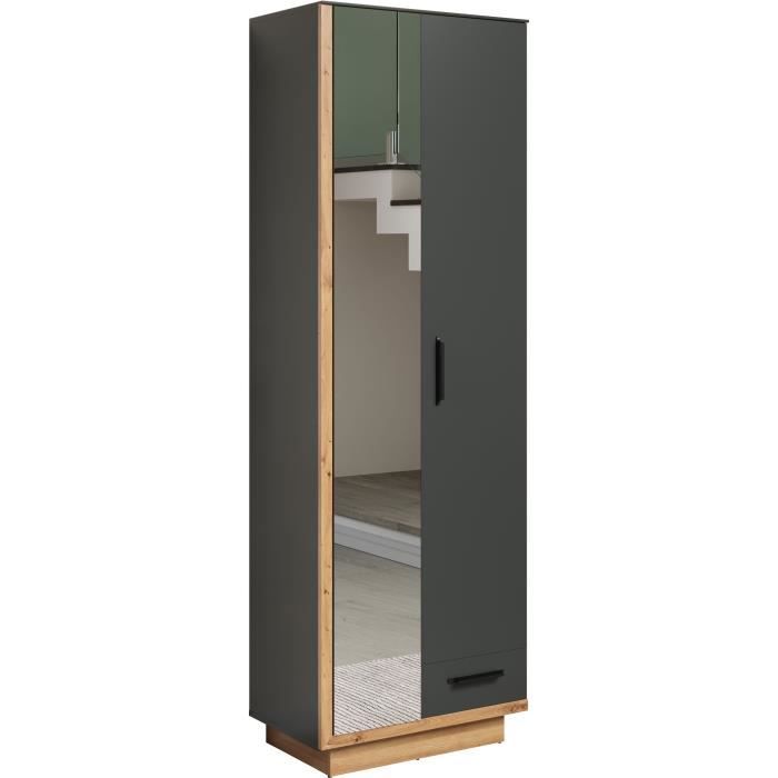 Armoire de chambre SYNNAX - 2 Portes + 1 tiroir - Décor gris anthracite et chêne miel - L65 x P40 x 