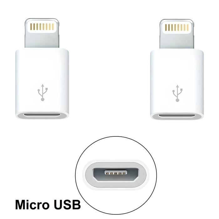 Lot 2 Adaptateurs compatible Lightning vers micro USB - Charge et synchronisation - blanc