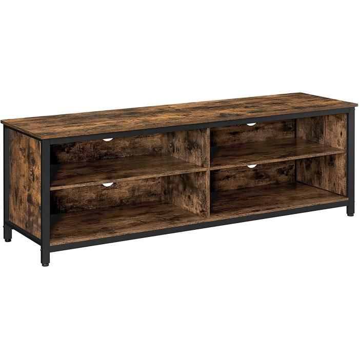 VASAGLE Meuble TV Style Industriel 147 Cm - Support TV Jusqu'à 65" Avec Portes Grange Et Étagères Réglables - Marron/Noir