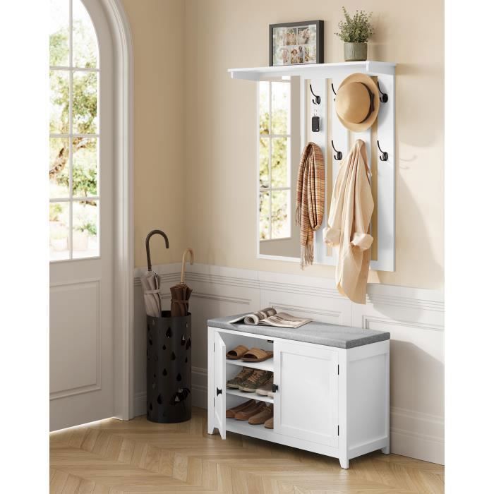 VASAGLE Meuble dentrée Vestiaire Double Porte Coussin Amovible Largeur de 82 cm Blanc Nuage