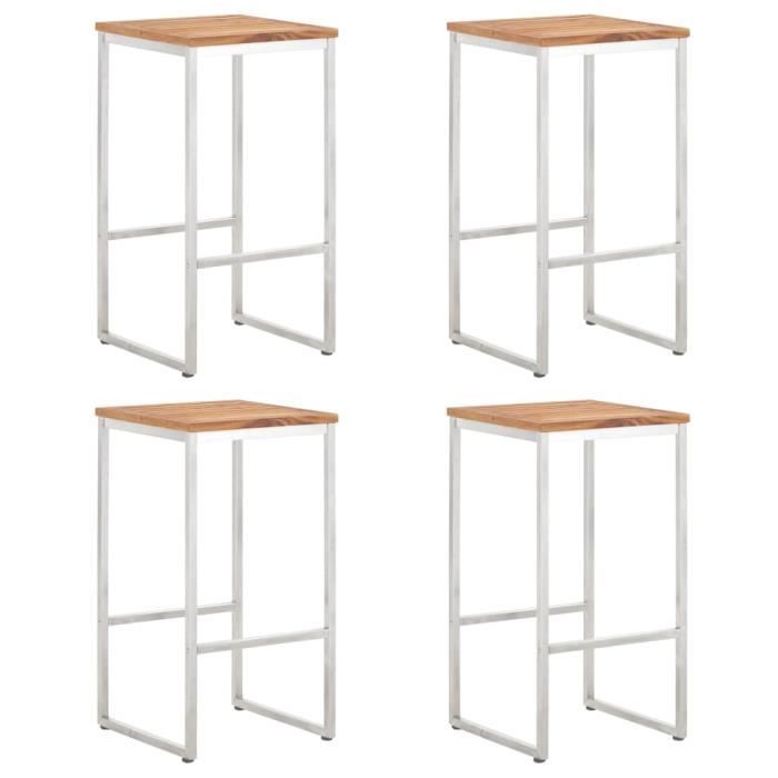vidaXL Chaises de bar 4 pcs Bois dacacia solide et acier inoxydable