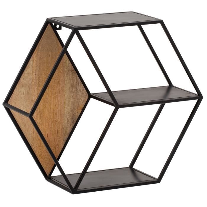 Étagère Murale - WOHNLING - Bois Massif et Métal - 60x52x20cm - Design Hexagonal - Style Industriel Étagère Murale - WOHNLING - Bois Massif et Métal - 60x52x20cm - Design Hexagonal - Style Industriel