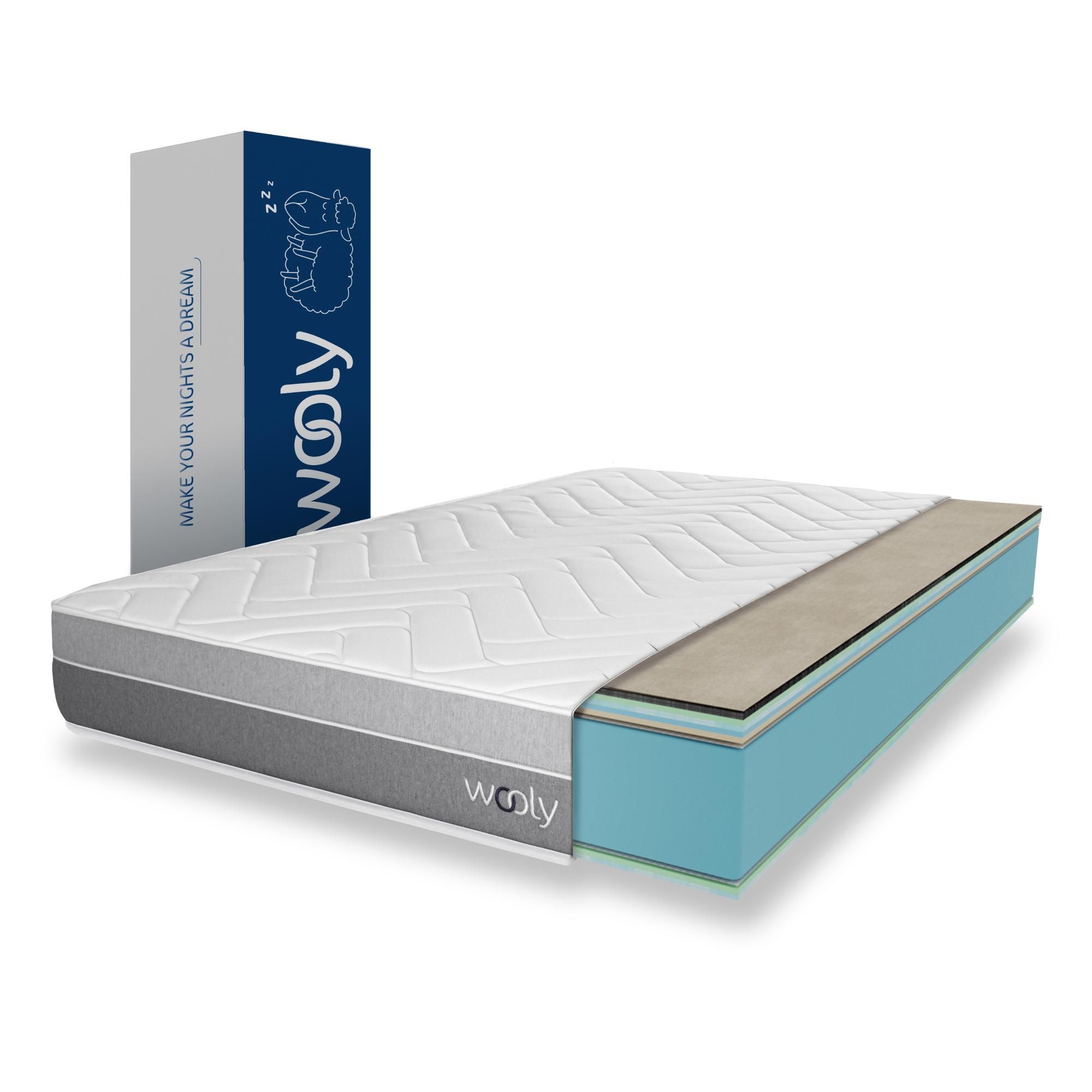 Matelas WOOLY ORIGINAL L 160x200 cm-24 cm-12 couches confort-Mousse mémoire Carbone-Laine-Latex-HR-7 zones-Ferme-Sommeil Réparateur