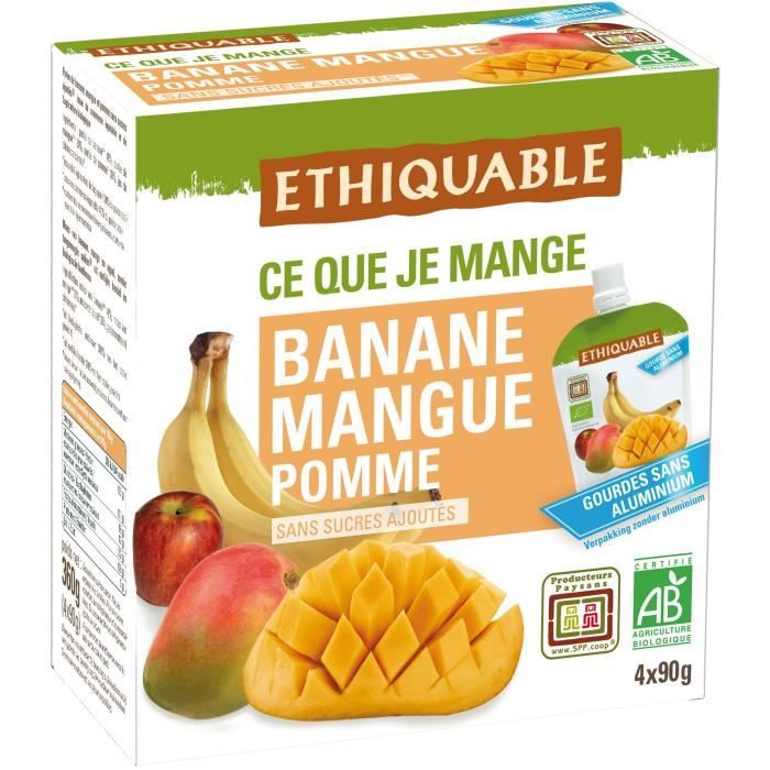 ETHIQUABLE Gourde Banane Mangue Pomme Bio 4 x 90g Achat / Vente