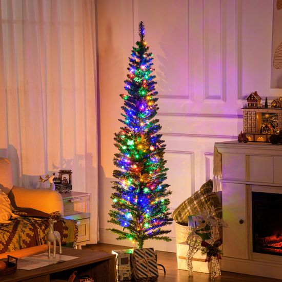 Sapin De Noël Lumineux 150 Cm Fibre Optique Multicolore HOMCOM - 180 Branches, étoile Sommet - Déco Festive Facile