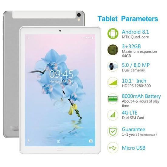DMOAO Tablette 10 Pouces 4Go RAM(Extensible jusqu'à 8 Go) 64Go ROM 1TB