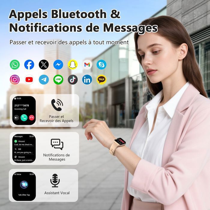 YOO HD Écran Bluetooth Smart Fitness – Montre Connectée Avec Suivi Du Sommeil Et D'activité – Neuf Sous Scellé (Rose)