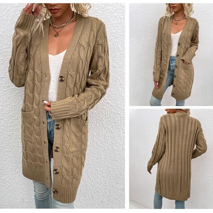 Cardigan Femme Léger à Fermeture éclair - Manches Longues, Col Montant - Tricot Doux, Coupe Décontractée - Printemps/automne - 2