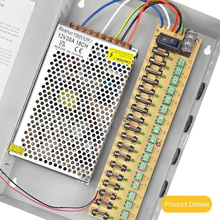 18 Kanaals Voeding Box voor CCTV Camera Videobewaking Stroomvoorziening 12V DC 20A 240W