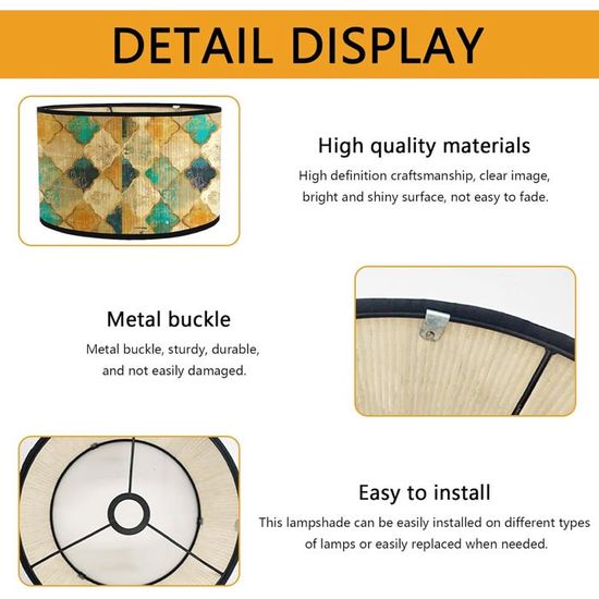 FANSU Abat-Jour En Tissu Moderne Classique Tambour, Remplacement Abat-Jour, Fait à La Main, Pour Lampe De Table, Suspension, Lampe De Chevet