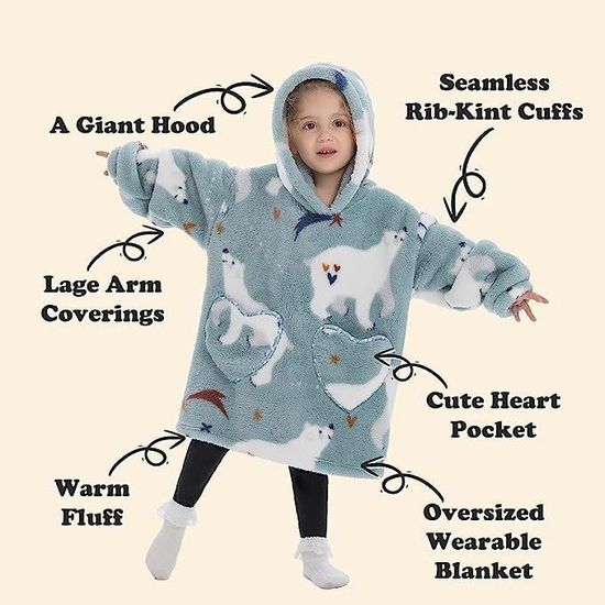 Sweat Plaid enfant en polaire sherpa,4-14ans,couverture à capuche géante  moelleuse et chaude avec poche,gris foncé - gris - Cdiscount Maison