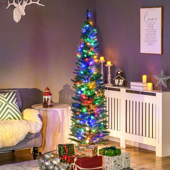 Sapin Noel HOMCOM Sapin De Noël Artificiel 180 Cm Arbre De Noël Lumineux Floqué Enneigé Avec Lumière LED Sapins De Noël