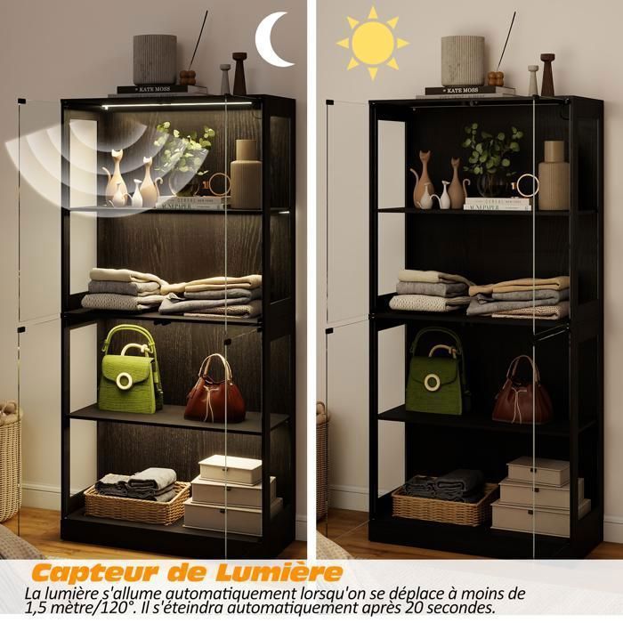 Vitrine lumineuse en acrylique pour objets de collection - Boîte à curio anti-poussière avec base en bois - Armoire de rangement extra large (25 x 25 x 30 cm) - Parfaite pour les figurines et les