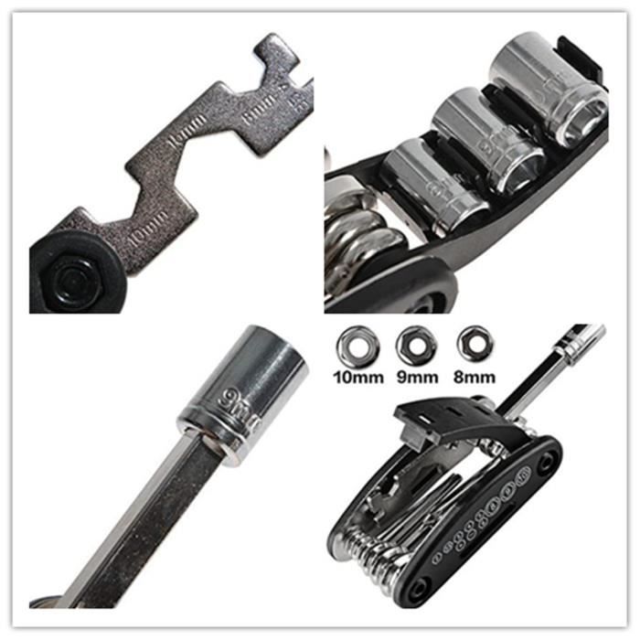 Outil Multifonction Vélo 16 En 1 Noir | Clés Allen Tournevis Démonte Pneu | Kit Réparation Léger Inox