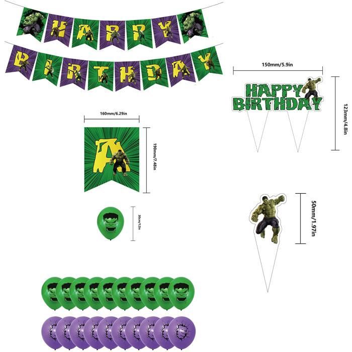 Décoration de fête de super-héros Hulk, bannière de gâteau, ballons en  spirale pour réception-cadeau pour bébé, fournitures de fête d'anniversaire  pour enfants, cadeaux cadeaux 