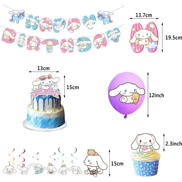 Kit Décoration Anniversaire Cinnamoroll – 105 Pièces, Bannière, Ballons, Nappe, Autocollants, Pour Fête Enfant