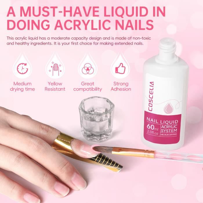 Monomère liquide acrylique pour ongles, non jaunissant, poudre de