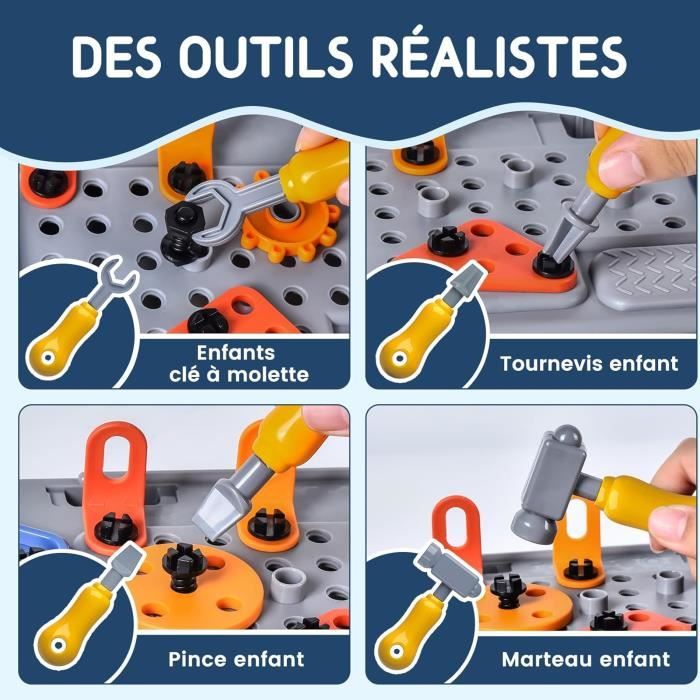 Lehoo Castle Établi à outils pour enfants, ensemble d'outils avec perceuse électrique réaliste