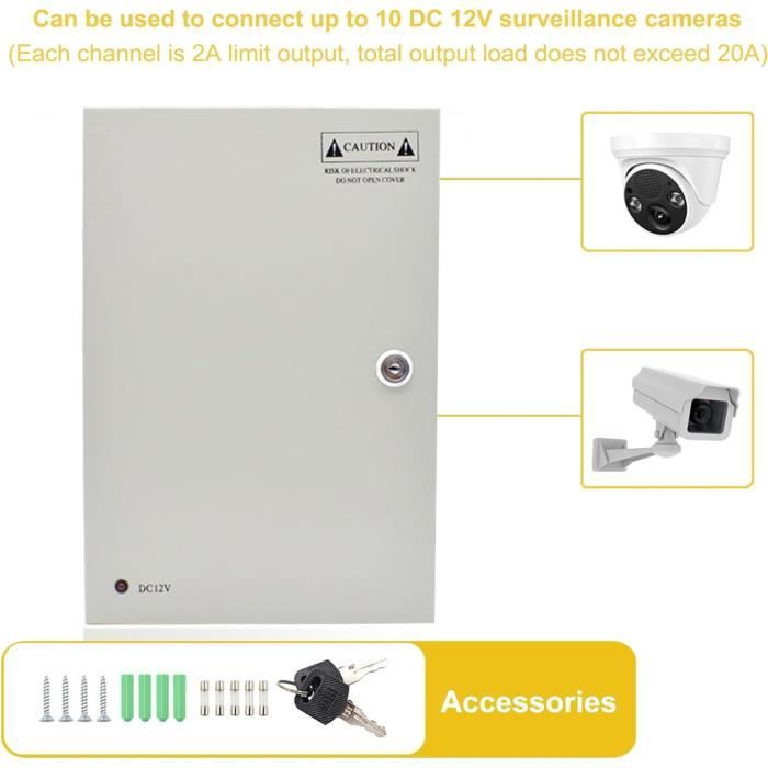 18-kanaals CCTV Voedingbox – 12V DC 20A 240W – Geschikt Voor Max. 10 Camera's, Met LED-indicatoren & Zekeringen – 110/220V Schakelbaar