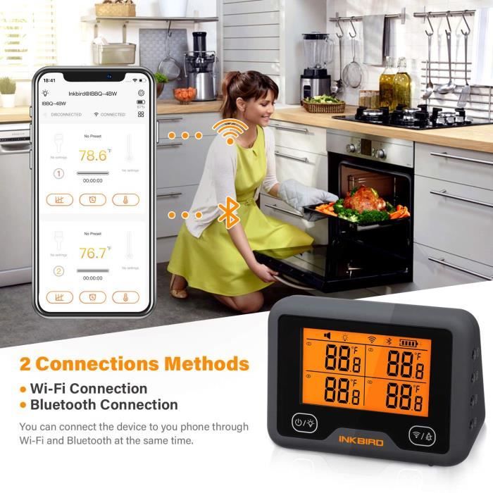 Inkbird IBBQ-4BW Thermomètre Wifi Bluetooth pour Barbecue avec 4  Température Sonde Cuisine,Thermomètre de Cuisson [75] - Cdiscount Maison