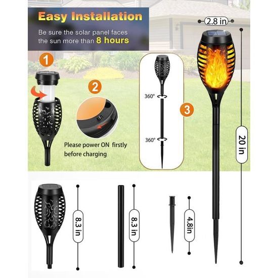 Lampes Solaires Extérieur FIFlying 6 Pièces - Effet Flamme Réaliste 12 LED - IP65 Étanche - 2 Modes - Jardin, Terrasse