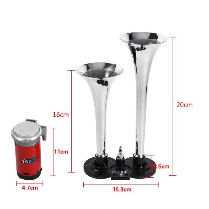 Klaxon à Air Comprimé Pour Camion - 150 DB, Double Tube, 12V - Noir, Super Puissant - 5