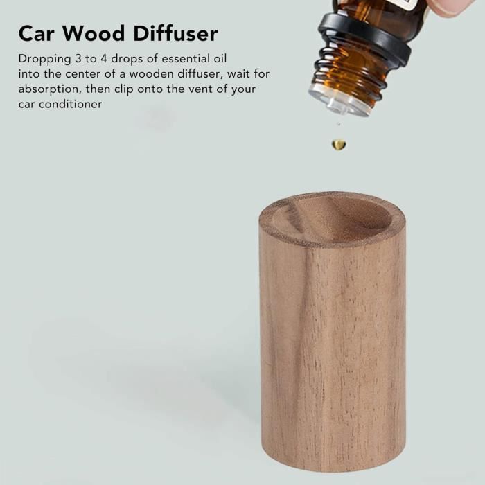 Diffuseur D'huiles Essentielles Pour Voiture - En Bois De Noyer Avec Clip Ventilation - 5 Recharges Incluses
