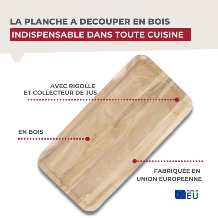 H&h Planche à Découper Rectangulaire En Bois 40 X 28 X 2 Cm