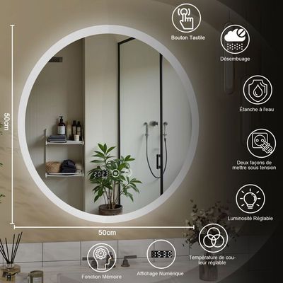 Miroir De Salle De Bain Avec Eclairage LED 70x50cm,Verre Antidéflagrant
