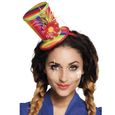 Serre-tête Mini Chapeau Haut de Forme Clown Adulte - Generique - Cirque - Rayures Multicolores - Fleur Rouge-0