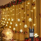 LAPAMAX Guirlande lumineuse rideau flocon de neige Blanc chaud IP44 1.8m 94 LEDS,Timer,Mémoire,Décoration Noël/Mariage