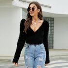 Haut Femme Chic Col V Ou Rond - Tunique Pull Slim Fit Basique, Manches Longues, Tissu Doux Pour Automne