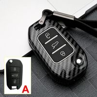 Coque clé,Nouvelle offre spéciale en alliage de Zinc + Silicone voiture clé housse porte clés pour Peugeot - Type A Carbon Black