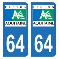 Autocollant Stickers plaque d'immatriculation voiture auto département 64 Pyrénées-Atlantiques Logo Région Aquitaine