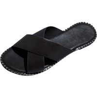 Sandales Plates Femmes Sandale Bout Ouvert Anti-Dérapant Été Chaussures pantoufles chaussons Chaussure Flip Flops De Plage noir