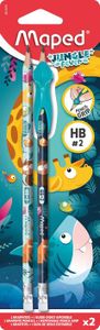 CRAYON GRAPHITE Maped - 2 Crayons Graphite HB Jungle Fever - Embout gomme + 1 Guide-Doigts