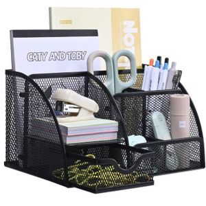 Organiseur De Bureau En Cuir Multifonction 5 Compartiments - Noir Élégant