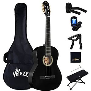 GUITARE Winzz Guitare Classique Adulte Débutant avec 7 Accessoires – Pack Guitare 4/4 Cordes en Nylon   Noir Brillant 39 Pouces