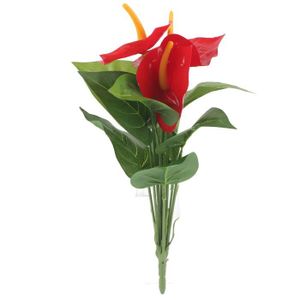 FLEUR ARTIFICIELLE Drfeify Bouquet de Fleurs Artificielles Bouquet Plante Artificielles en Plastique Rouge Anthurium Fleurs Déco de Mariage Maison