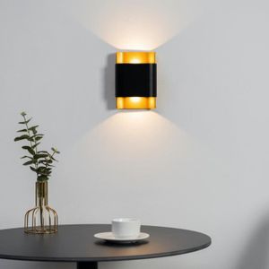 APPLIQUE EXTÉRIEURE Petite applique carrée double éclairage LED extérieur noire et dorée  - Laila